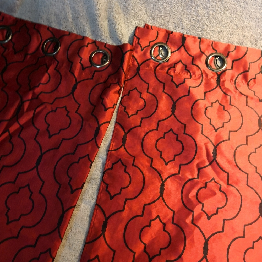 2 Panels Moroccan Print Window Curtains Red and Black